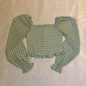 Light Green Gingham Pattern Cropped Top